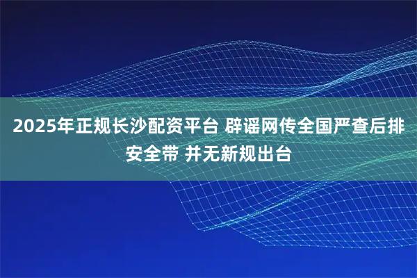 2025年正规长沙配资平台 辟谣网传全国严查后排安全带 并无新规出台